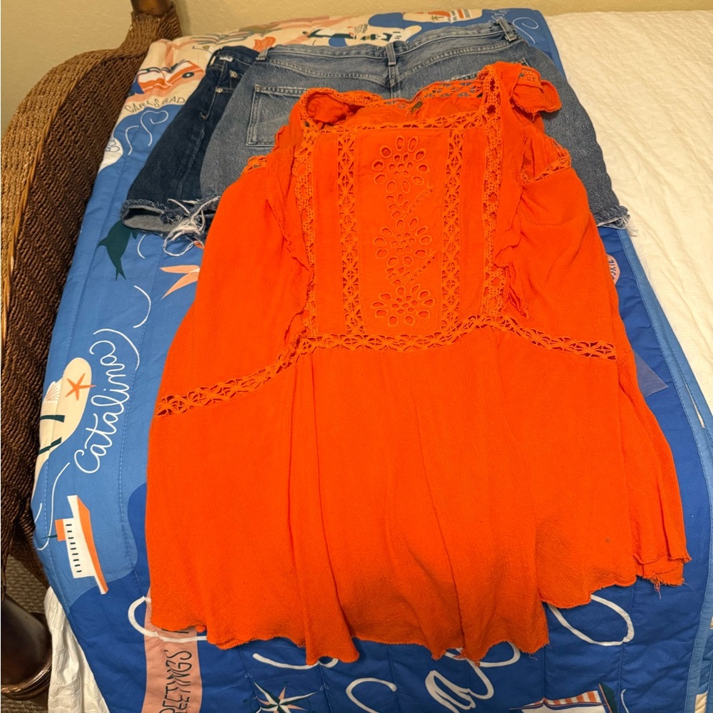 FREE PEOPLE Coral Orange Priscilla Ruffle Dress M